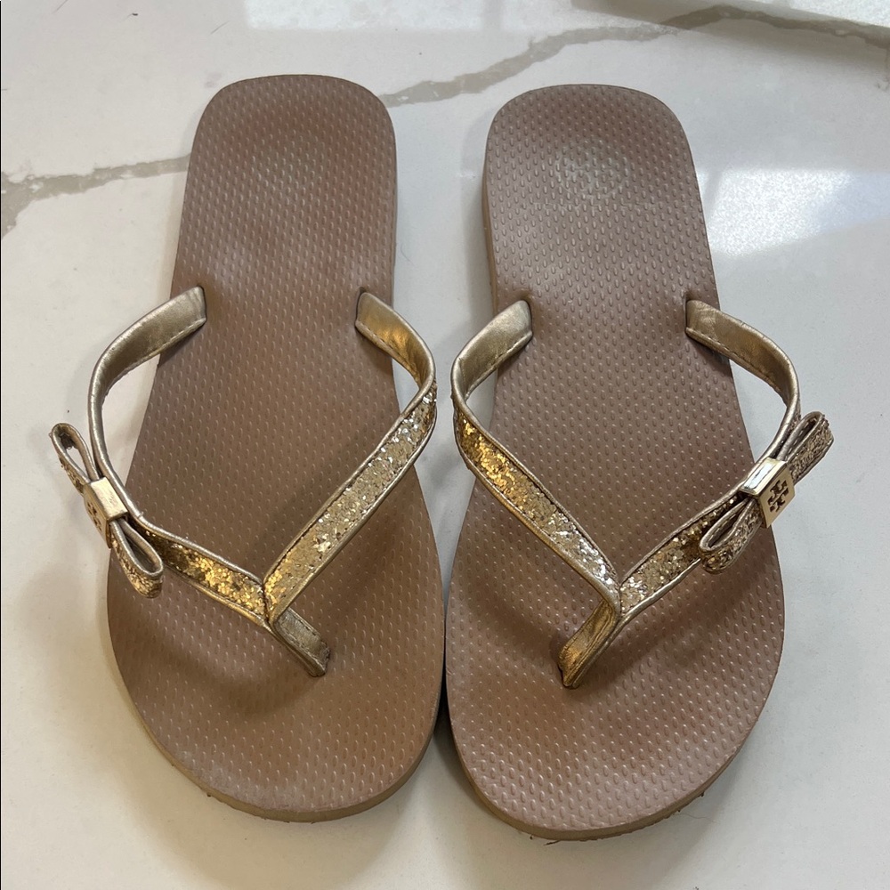 Tory Burch Gold Sequin Bow Sandal